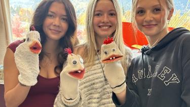 Gr 9 TMS Students and their handmade puppets